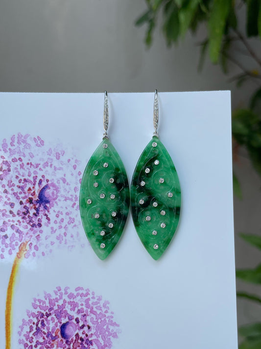 Green Jadeite Carved Earrings (NJE087)