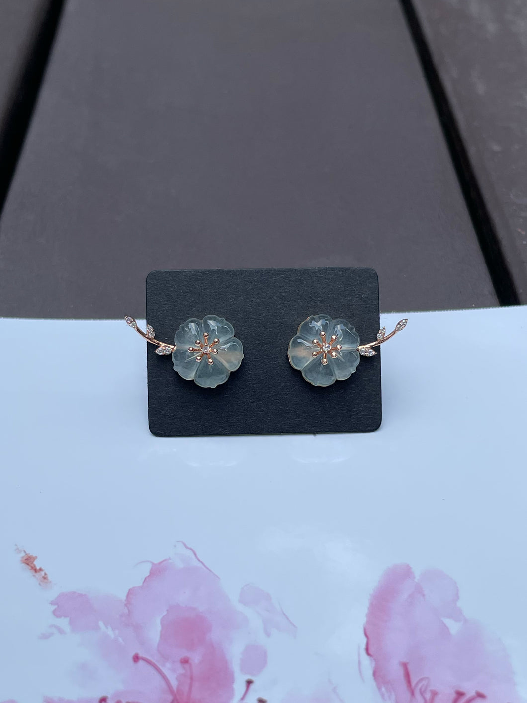 Icy Carved Jade Earrings - Plum Blossoms (NJE089)