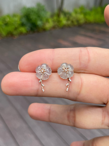 Icy Carved Jade Earrings - Plum Blossoms (NJE089)