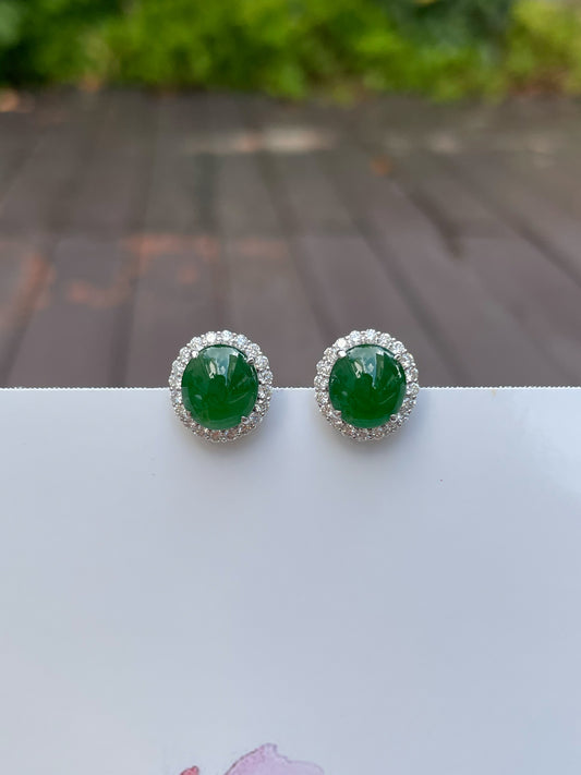 Green Jade Earrings - Cabochons (NJE091)