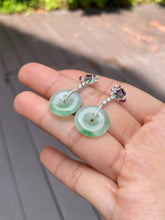 Load image into Gallery viewer, Icy Green Jade Earrings - Safety Coin (NJE095)
