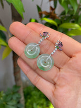 Load image into Gallery viewer, Icy Green Jade Earrings - Safety Coin (NJE095)

