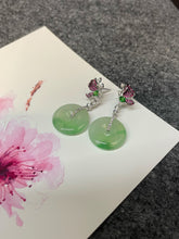 Load image into Gallery viewer, Icy Green Jade Earrings - Safety Coin (NJE095)
