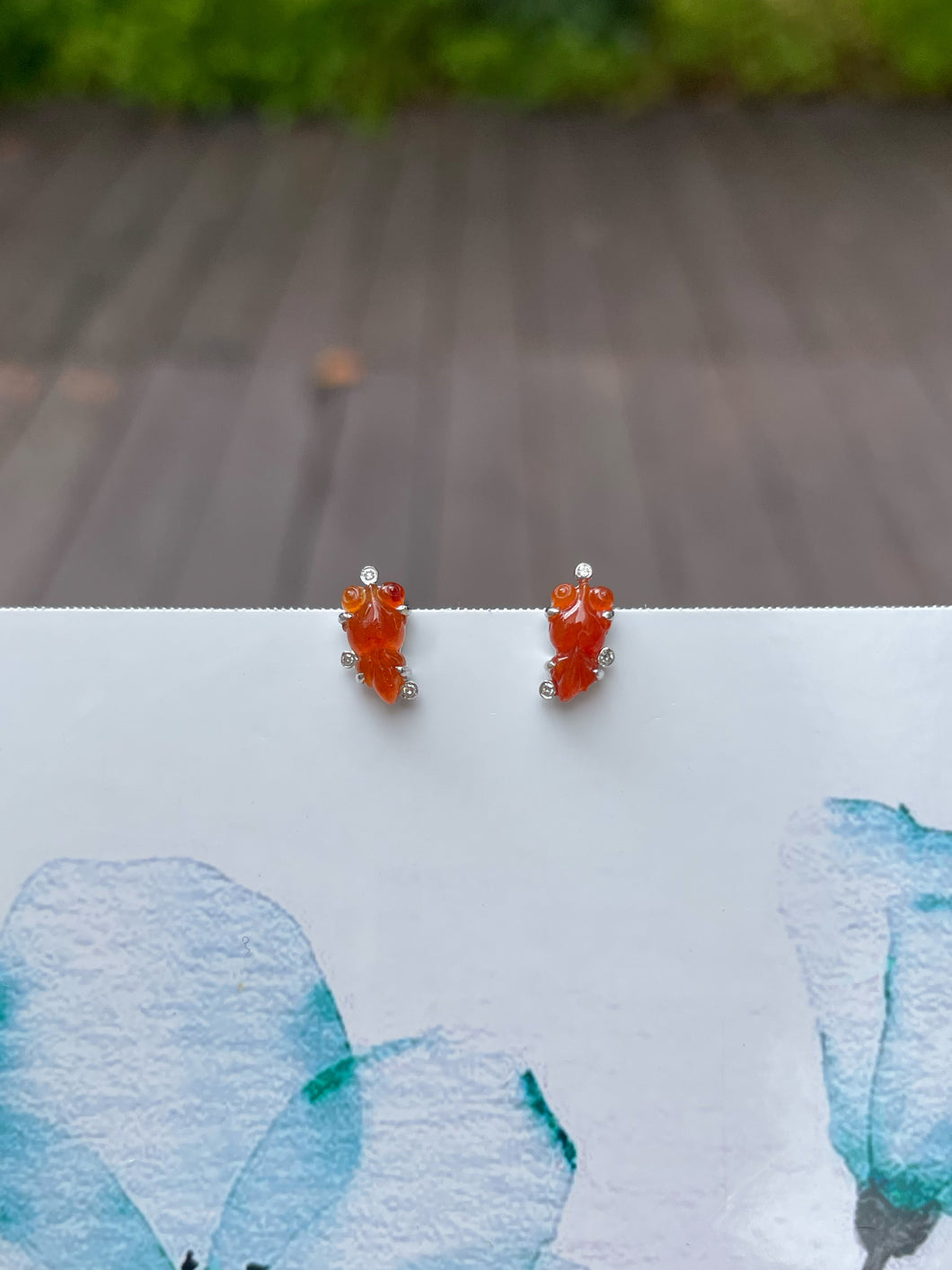 Orangey Red Jade Earrings - Goldfish (NJE096)