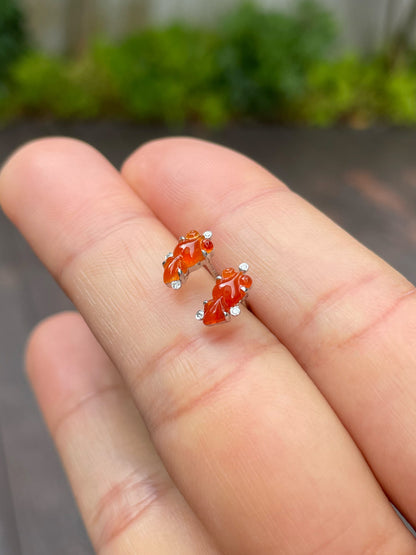 Orangey Red Jade Earrings - Goldfish (NJE096)