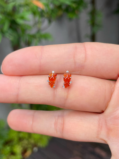 Orangey Red Jade Earrings - Goldfish (NJE096)