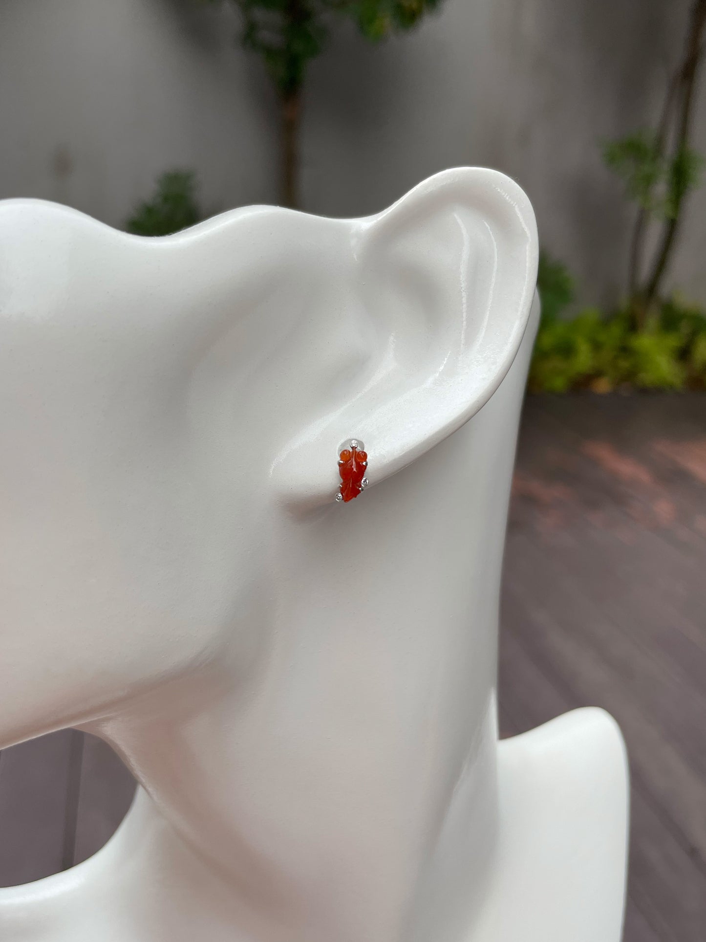 Orangey Red Jade Earrings - Goldfish (NJE096)