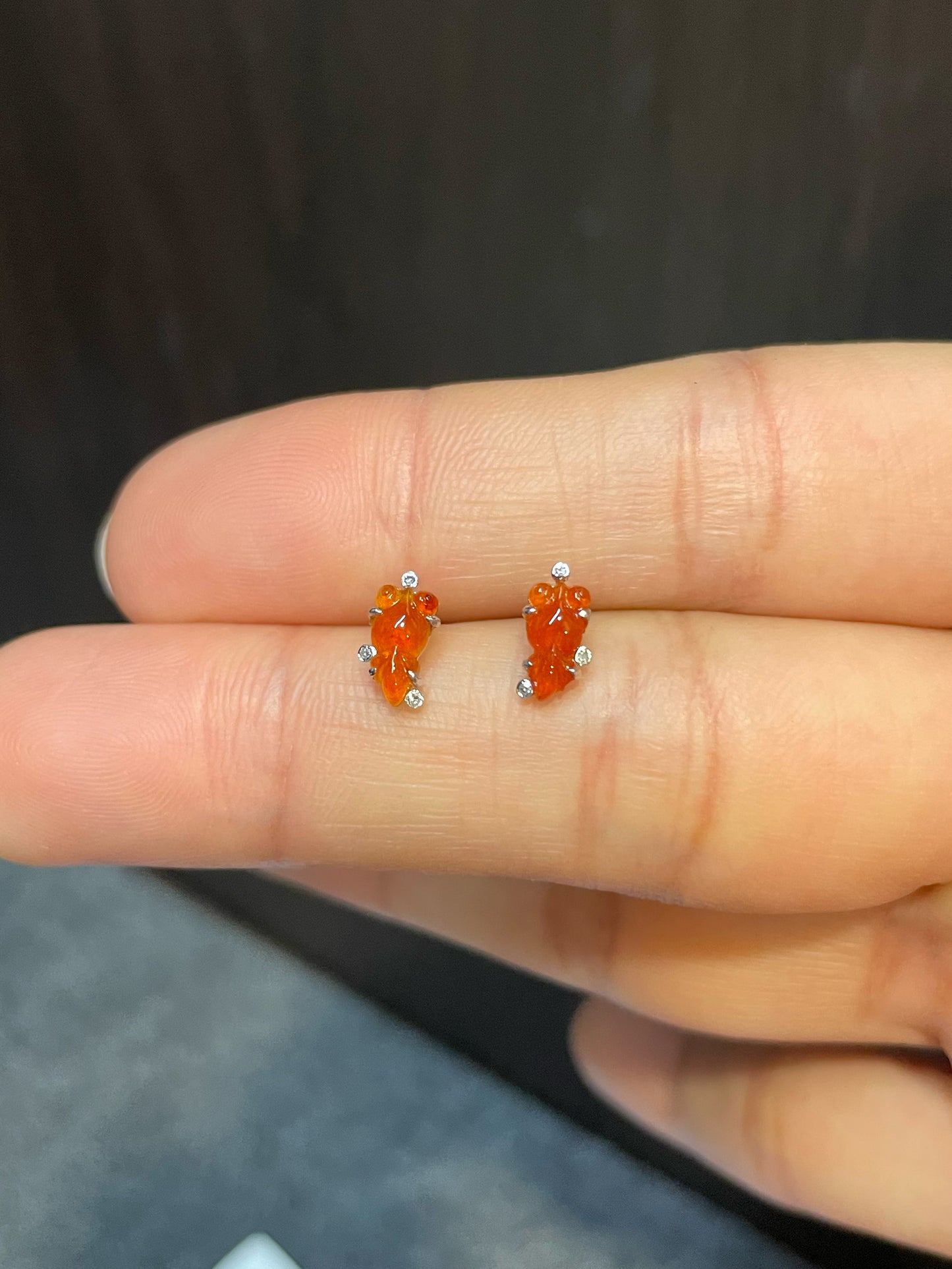 Orangey Red Jade Earrings - Goldfish (NJE096)