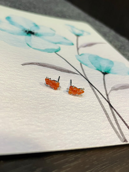 Orangey Red Jade Earrings - Goldfish (NJE096)