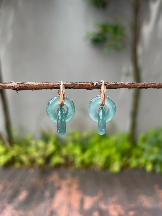 Greenish Blue Jadeite Earrings - Double Hoop (NJE098)