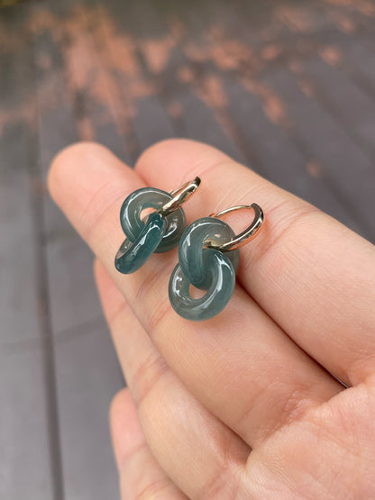 Greenish Blue Jadeite Earrings - Double Hoop (NJE098)