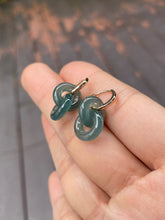 Load image into Gallery viewer, Greenish Blue Jadeite Earrings - Double Hoop (NJE098)
