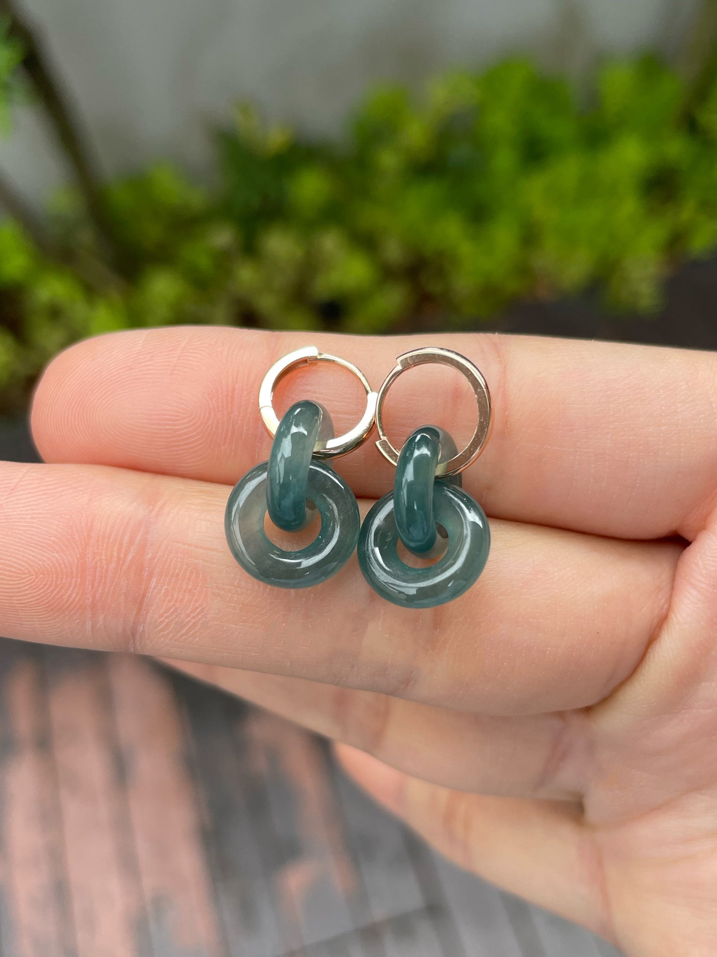 Greenish Blue Jadeite Earrings - Double Hoop (NJE098)