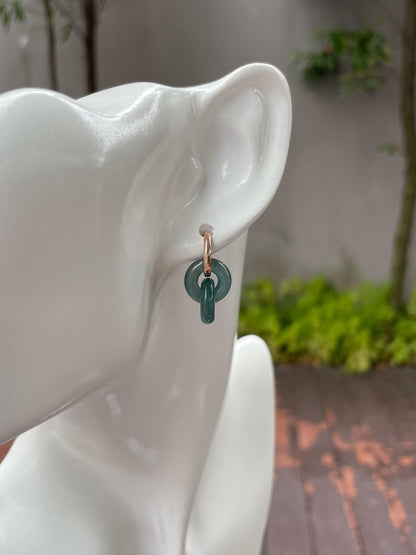 Greenish Blue Jadeite Earrings - Double Hoop (NJE098)