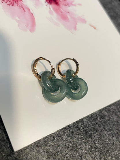 Greenish Blue Jadeite Earrings - Double Hoop (NJE098)