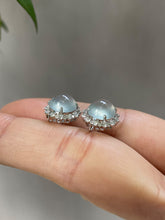 Load image into Gallery viewer, Icy Jade Cabochon With Green Leaf Jade Earrings (NJE031)
