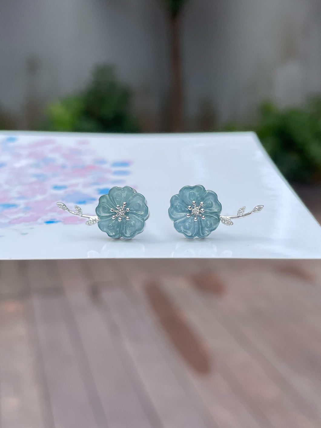 Blue Jade Earrings - Cherry Blossom (NJE108)