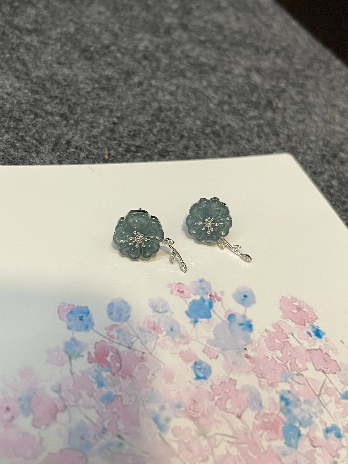 Blue Jade Earrings - Cherry Blossom (NJE108)