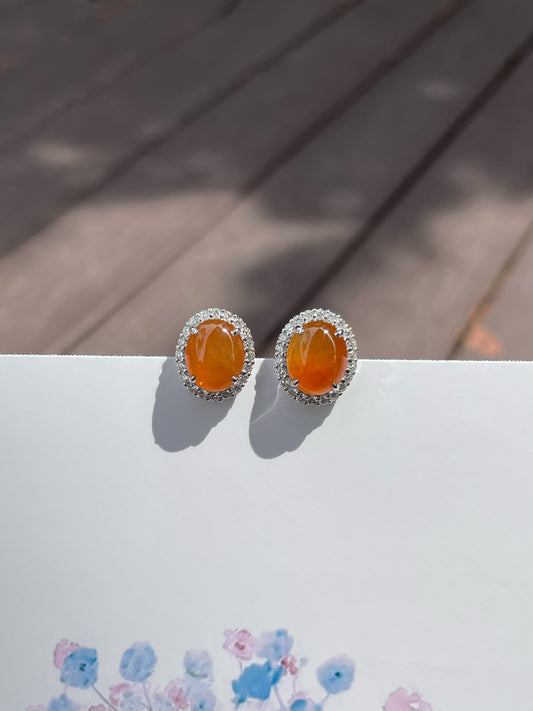 Orange Jade Earrings - Cabochons (NJE109)