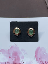 Load image into Gallery viewer, Icy Green Jade Cabochon Earrings (NJE112)
