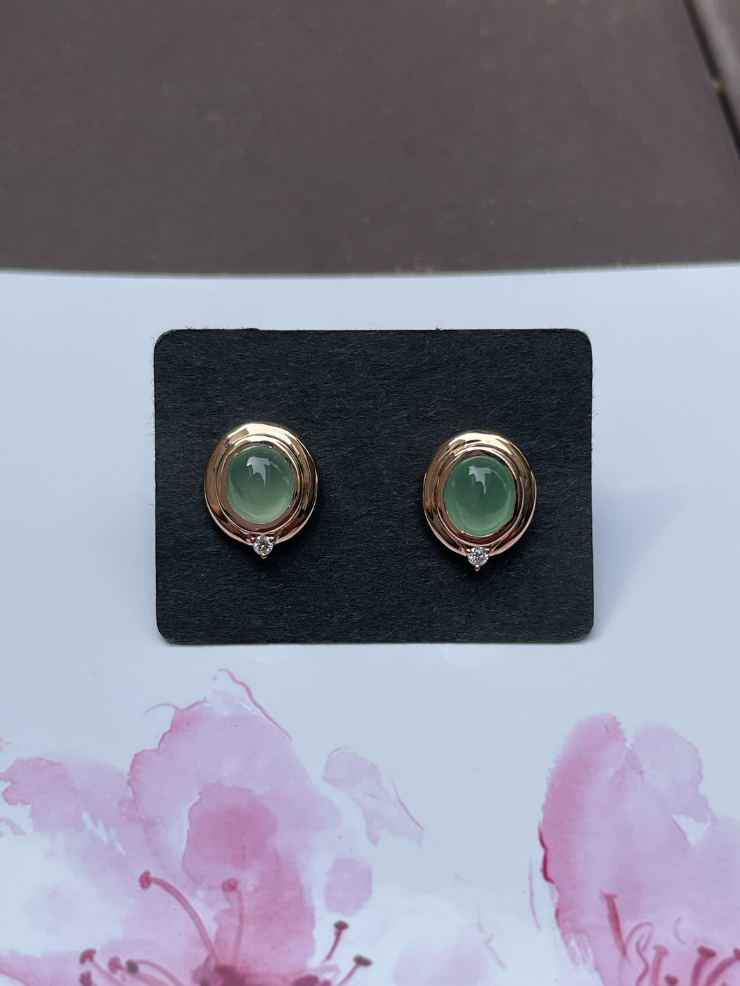 Icy Green Jade Cabochon Earrings (NJE112)