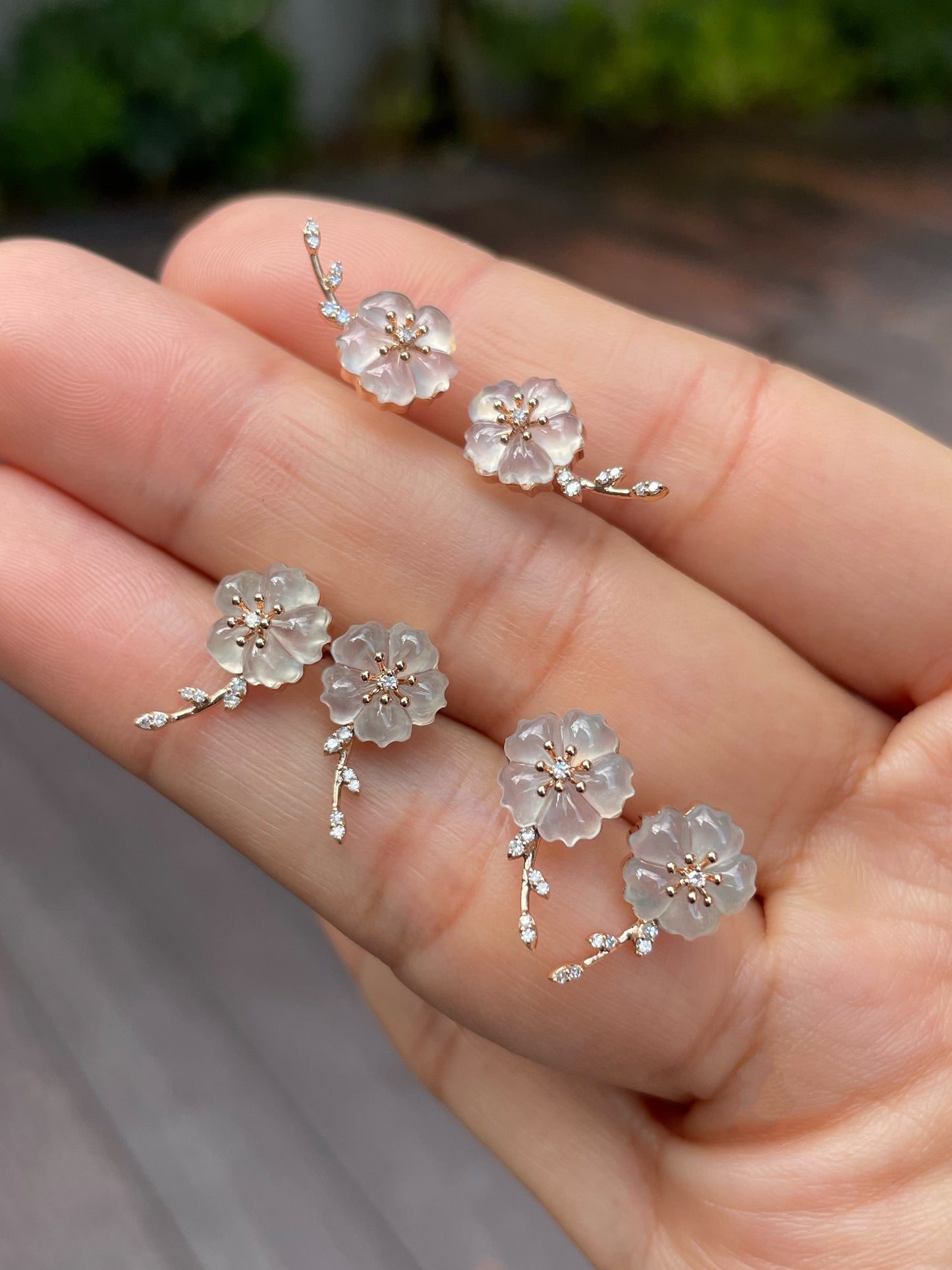 Icy Carved Jade Earrings - Plum Blossoms (NJE113)