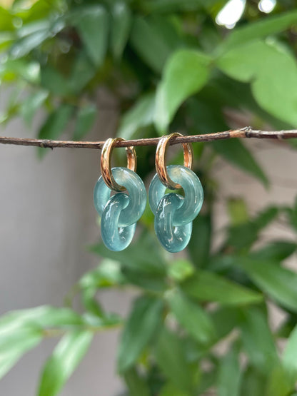 Greenish Blue Jadeite Earrings - Double Hoop (NJE115)