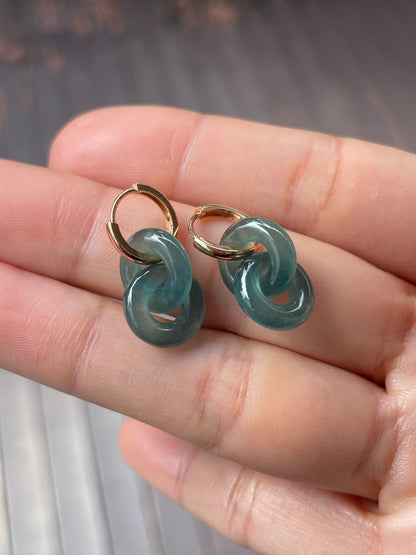 Greenish Blue Jadeite Earrings - Double Hoop (NJE115)