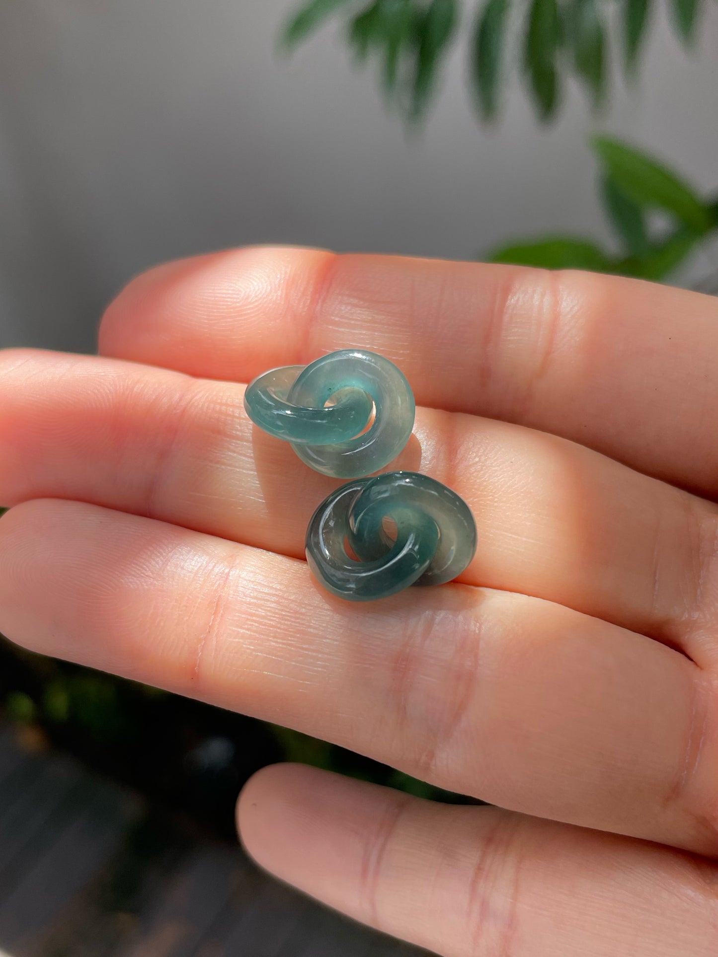 Greenish Blue Jadeite Earrings - Double Hoop (NJE115)