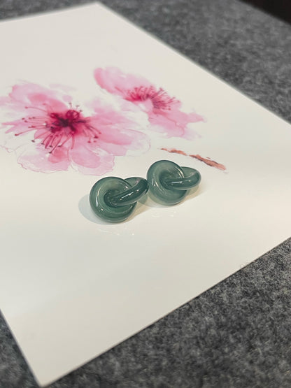 Greenish Blue Jadeite Earrings - Double Hoop (NJE115)