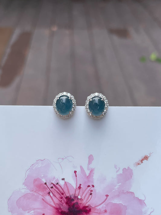 Blue Jade Cabochon Earrings (NJE116)