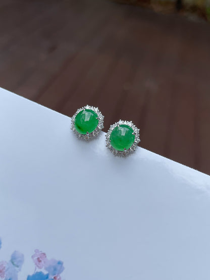 Green Jade Earrings - Cabochons (NJE119)