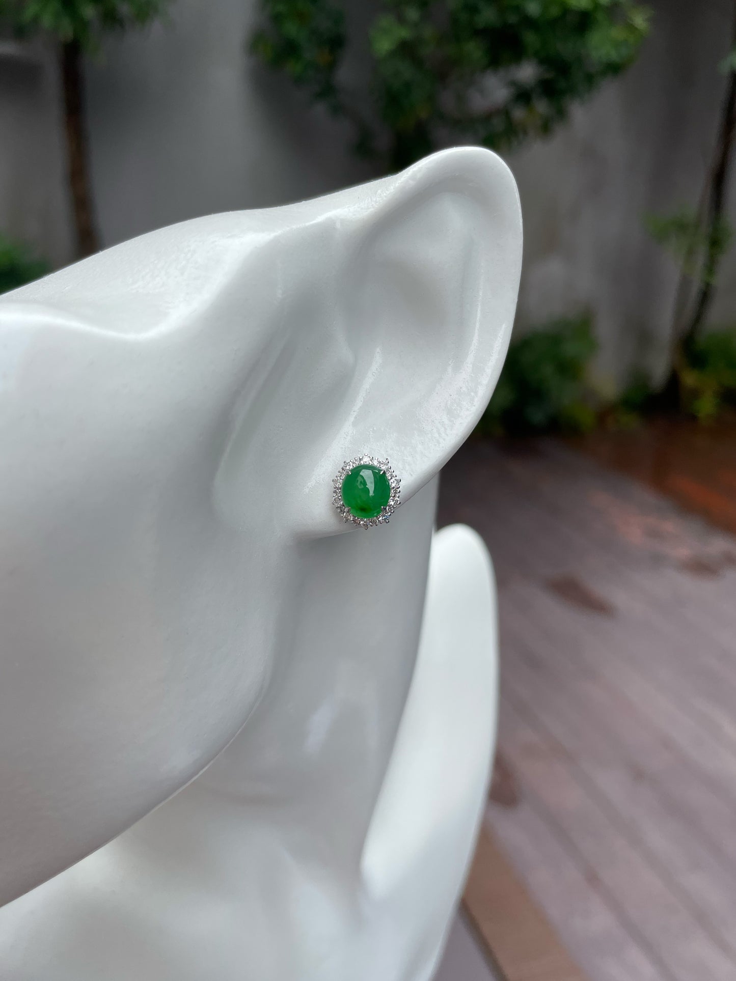 Green Jade Earrings - Cabochons (NJE119)