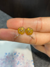 Load image into Gallery viewer, Icy Yellow Carved Jade Earrings - Plum Blossoms (NJE130)
