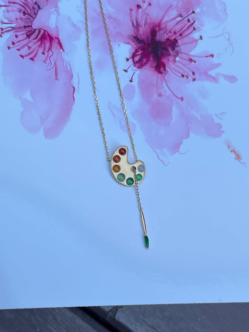 Paint Palette Jade Pendant with Necklace (NJN004)