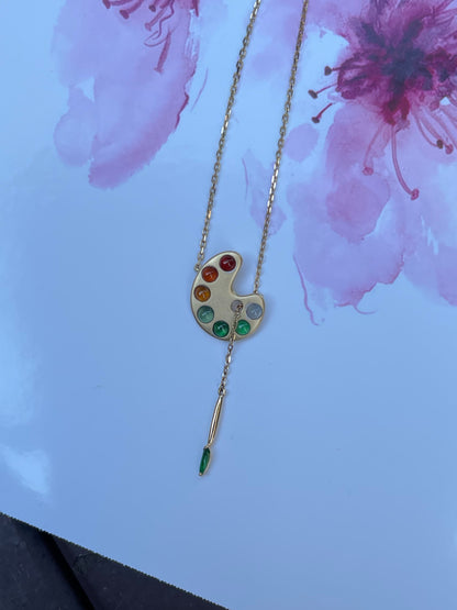 Paint Palette Jade Pendant with Necklace (NJN004)