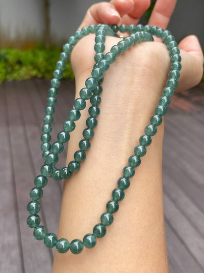 Bluish Green Jade Beads Necklace (NJN008)