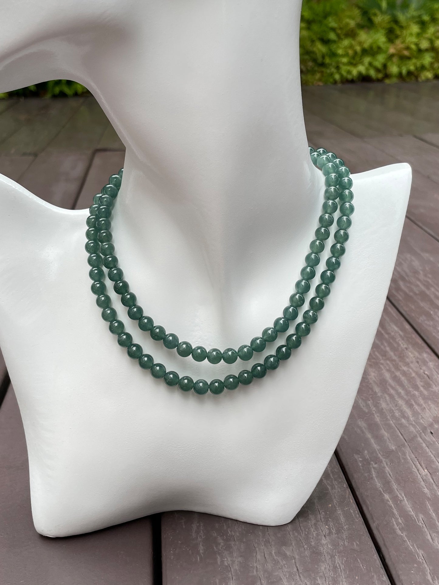 Bluish Green Jade Beads Necklace (NJN008)