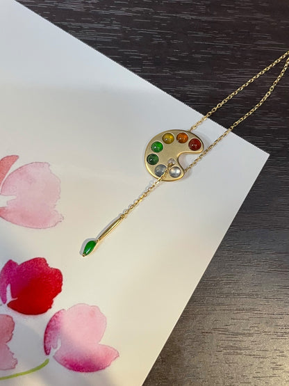 Paint Palette Jade Pendant with Necklace (NJN009)