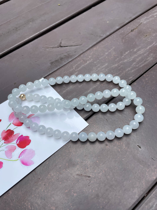 Icy White Jade Beads Necklace (NJN012)