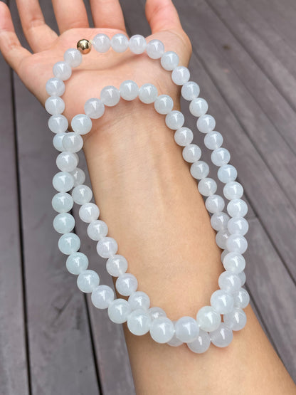 Icy White Jade Beads Necklace (NJN012)