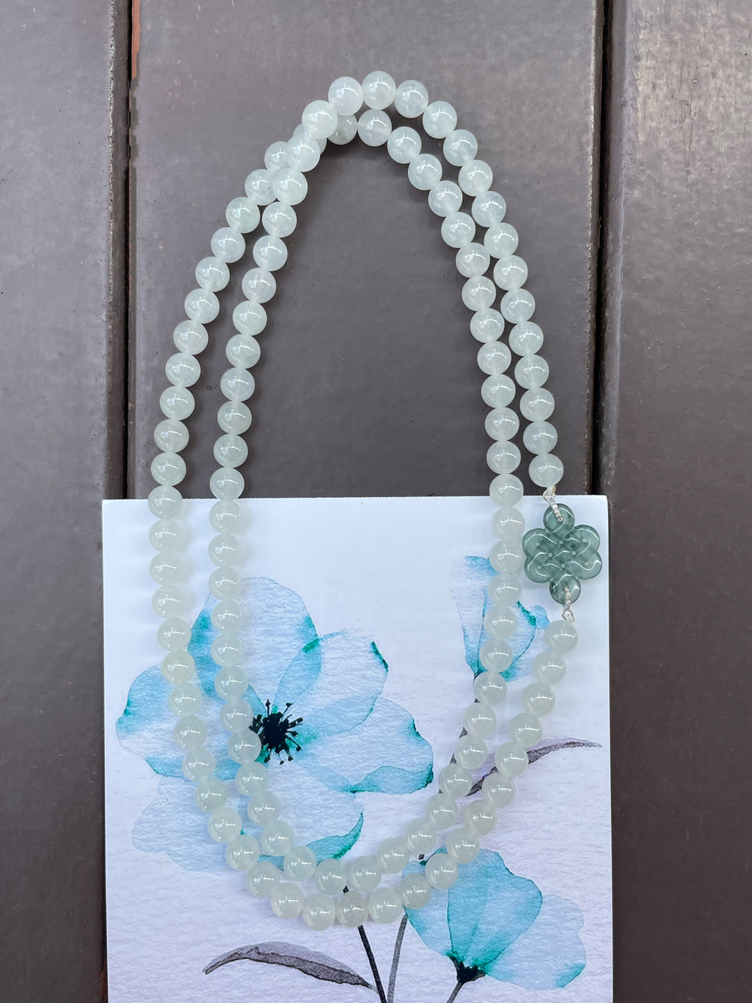 Icy White Jade Beads Necklace (NJN017)