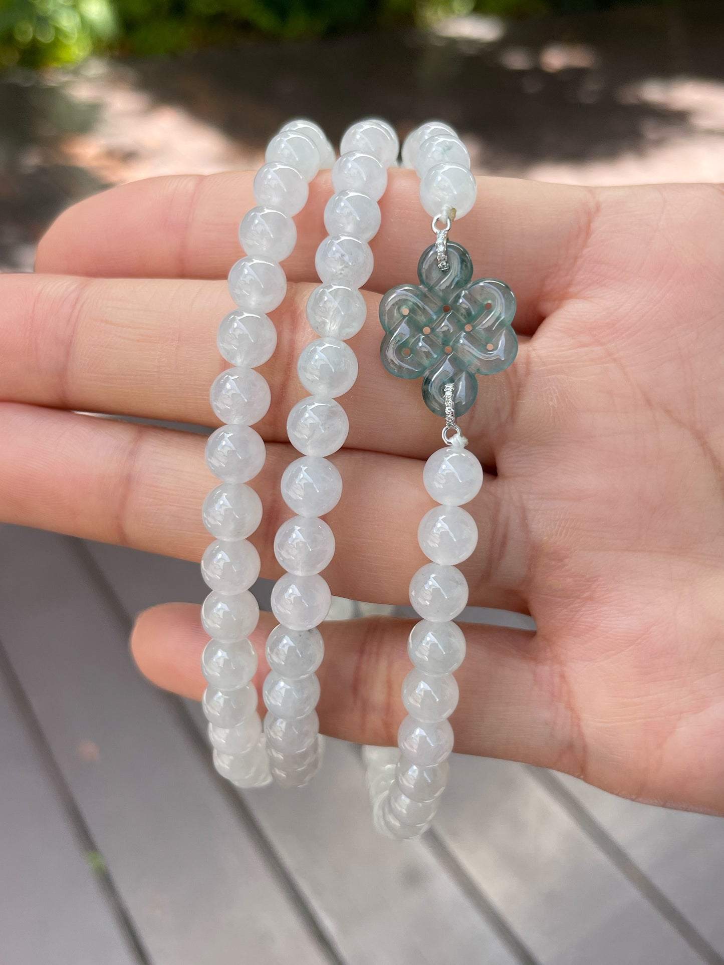 Icy White Jade Beads Necklace (NJN017)