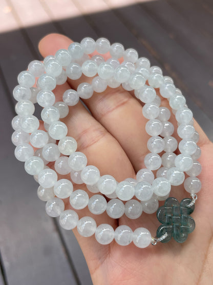 Icy White Jade Beads Necklace (NJN017)