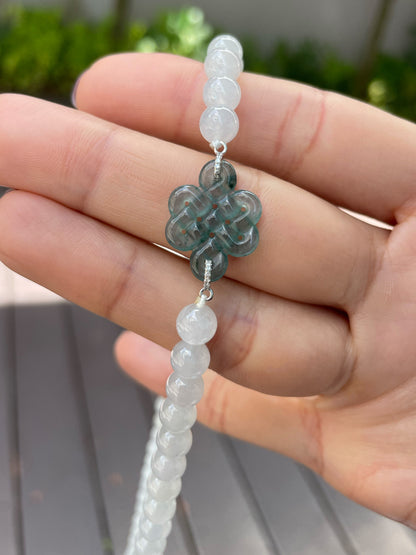 Icy White Jade Beads Necklace (NJN017)