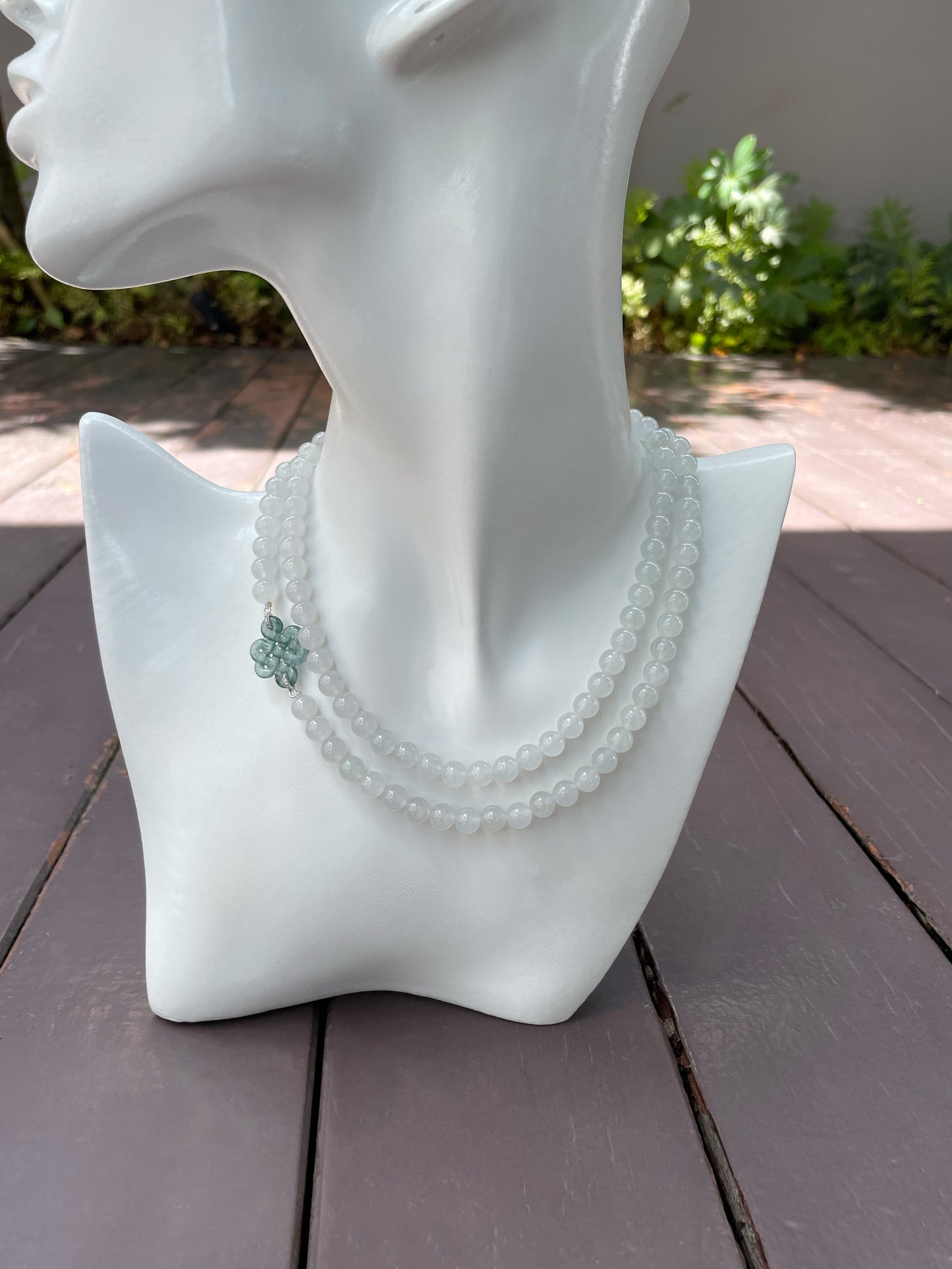 Icy White Jade Beads Necklace (NJN017)