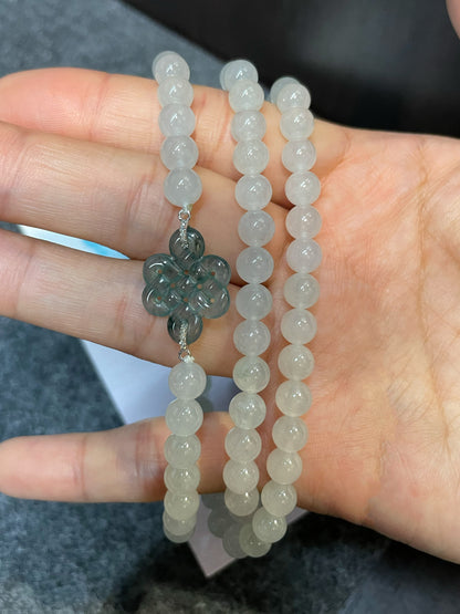 Icy White Jade Beads Necklace (NJN017)