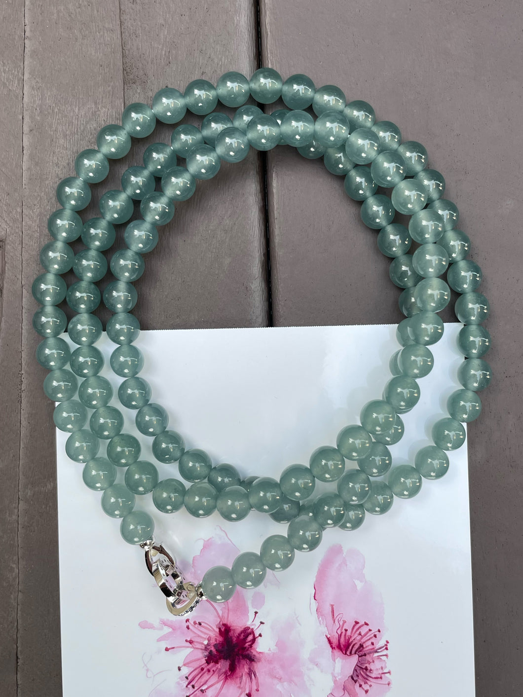 Icy Blue Jade Beads Necklace (NJN018)
