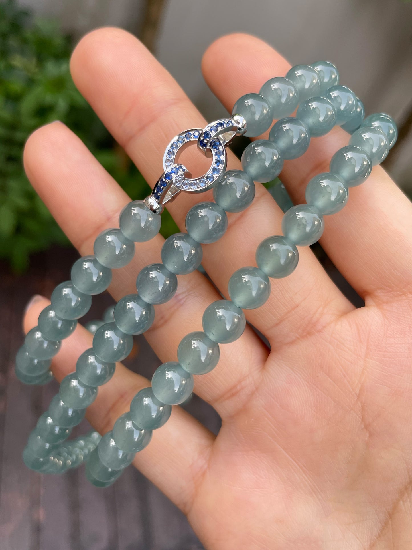 Icy Blue Jade Beads Necklace (NJN018)