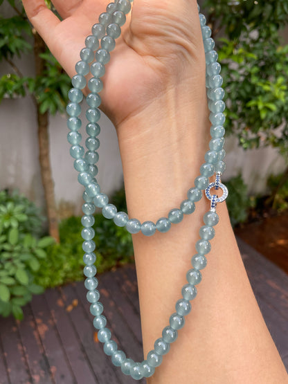 Icy Blue Jade Beads Necklace (NJN018)